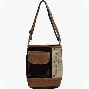 Peace and Goodness Upcycled Canvas Genuine Leather Trim
Crossbody Bag